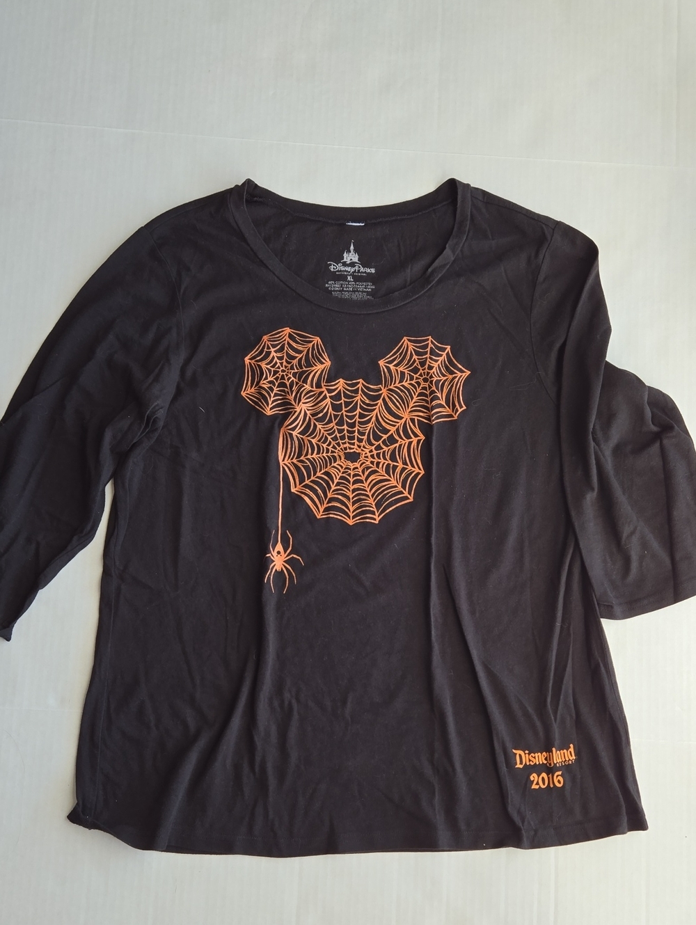 Disney Halloween Black Long Sleeve Tee with Orange Spiderweb Mickey XL